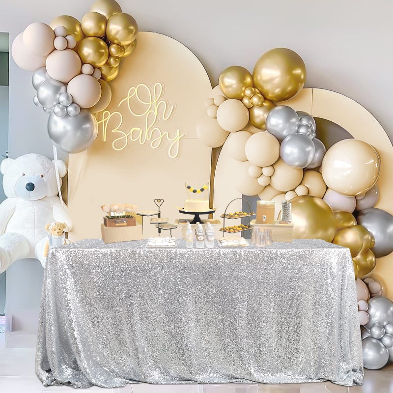 SoarDream Silver Sequin Tablecloth 60x102 Inch Sparkle Table Cover Glitter Tablecloth for Wedding Party Baby Shower Birthday Table Decorations - Image 2